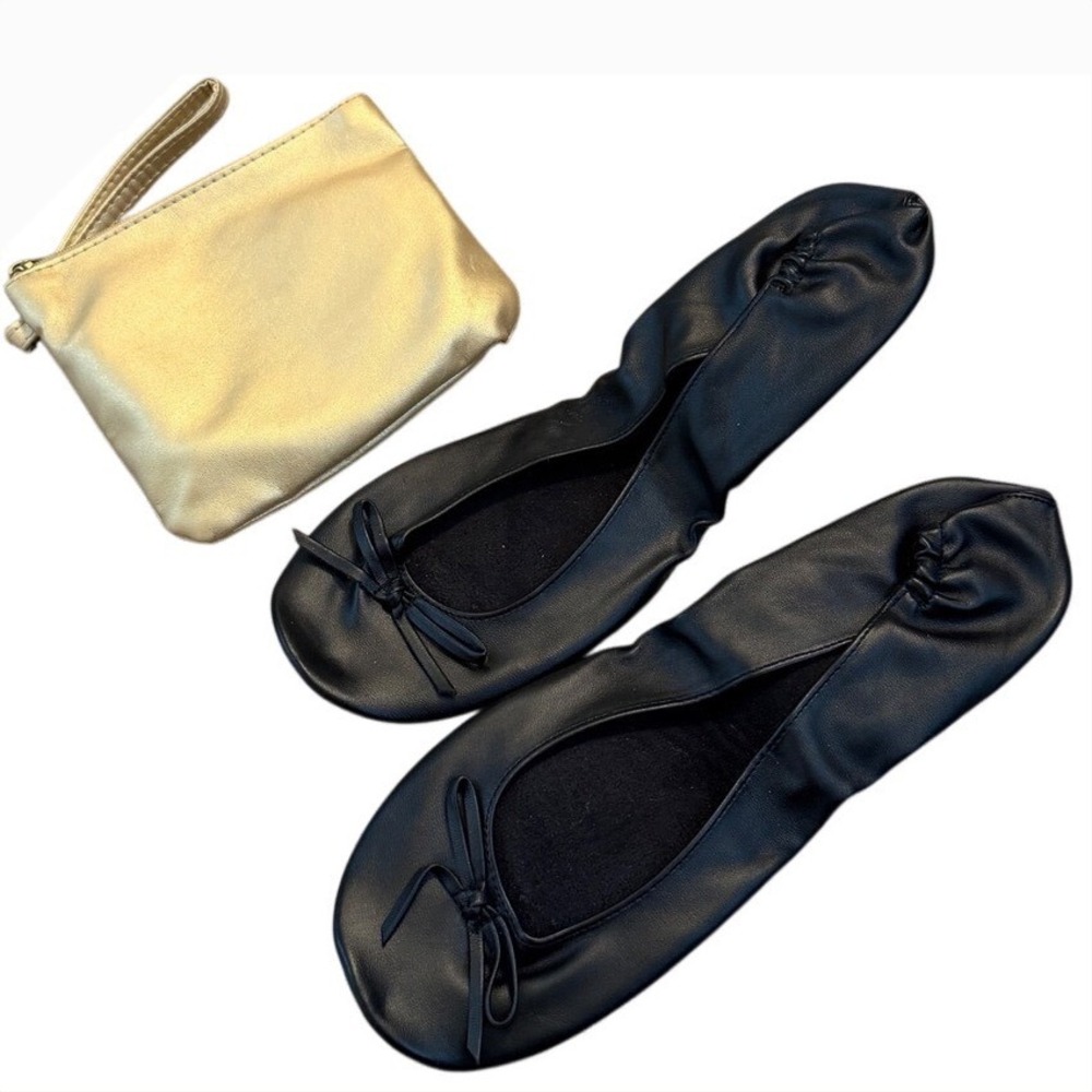 Dr Scholls Fast Flats Womens 7/8 Black Faux Leather Foldable Ballet Pouch